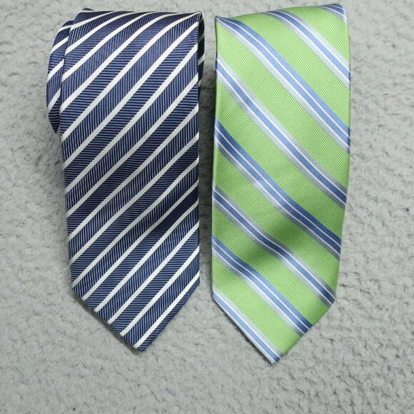 Two Haines & Bonner Ties Men Blue Silver Green Hand Made 100% Silk 60" x 3.25" - Picture 1 of 9